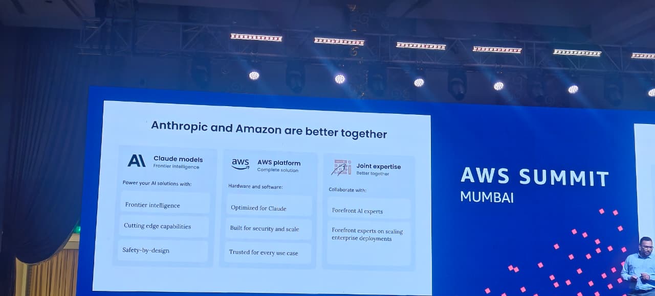 Session slide: Anthropic and Amazon are better together — Claude models, AWS platform, joint expertise